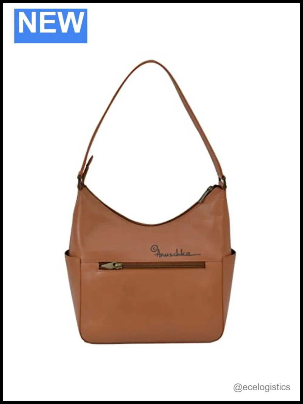 Hand-Painted Leather Hobo Bag with Side Pockets, Vegetable Tanned, Adjustable